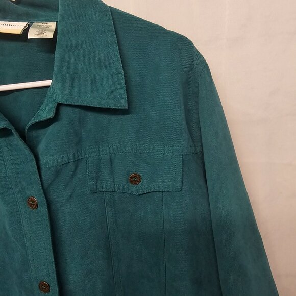 Alfred Dunner Blouse Shacket Green Embroidered Casual Boho Cottage 18W - Picture 5 of 9